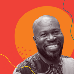 Photo of Jakada Imani, CEO of The Management Center, smiling, framed by an orange circle.