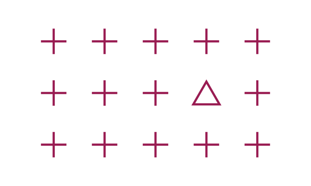 A grid with plus signs and a delta sign representing change.
