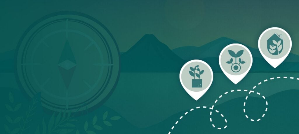 Three location pins span a curving, dotted line. The icons represent People, Results, and Culture.