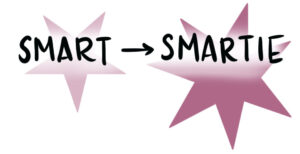 A pale 5-point star next to a bright 7-point star conveys the journey from SMART goals to SMARTIE goals.